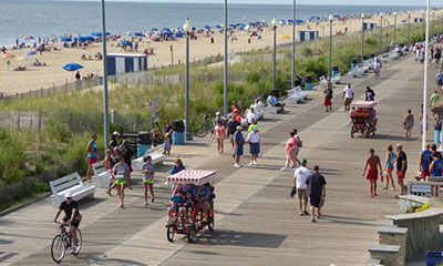 Aerial view of people on boardwalk