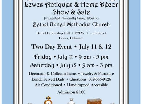 65th Annual Lewes Antiques & Home Décor Show & Sale, Friday & Saturday, July 11 & 12