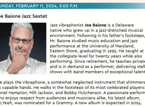 ST. CECILIA MUSIC GUILD Concert featuring Joe Baione Sextet @ St. Peter's